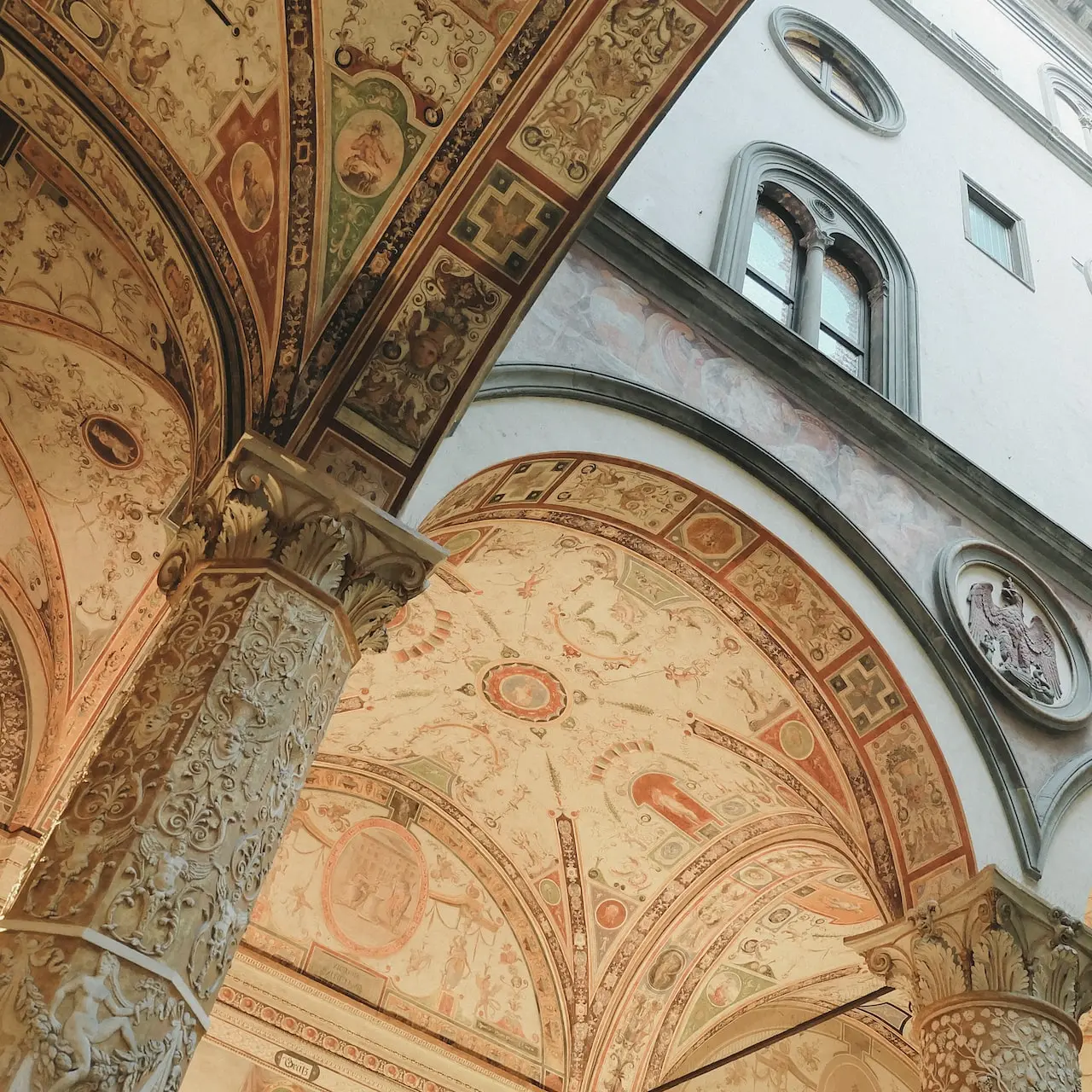 brown and beige floral ceiling